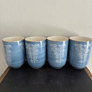 Japanese Yunomi Tea Cups Set Blue Bamboo Tachikichi Style